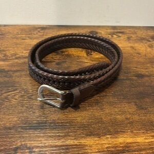 Brown leather braided men belt 50